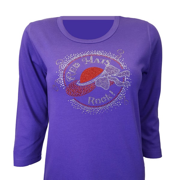 Red Hat Society Hats Rock Rhinestone Bling Purple 3/4 Sleeve Shirt