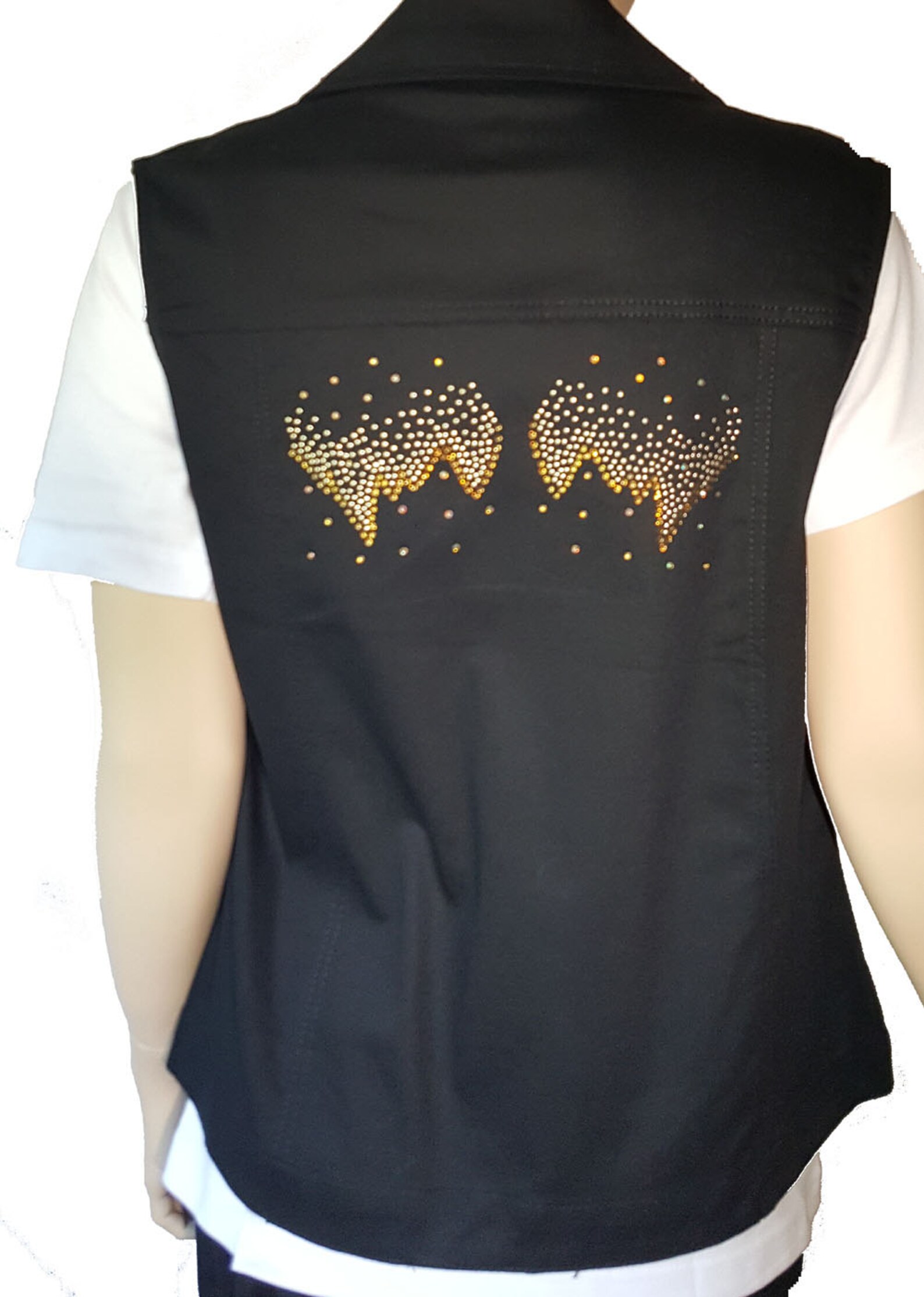 Black Denim Vest With Bling Gold Crystal Designs and | Etsy