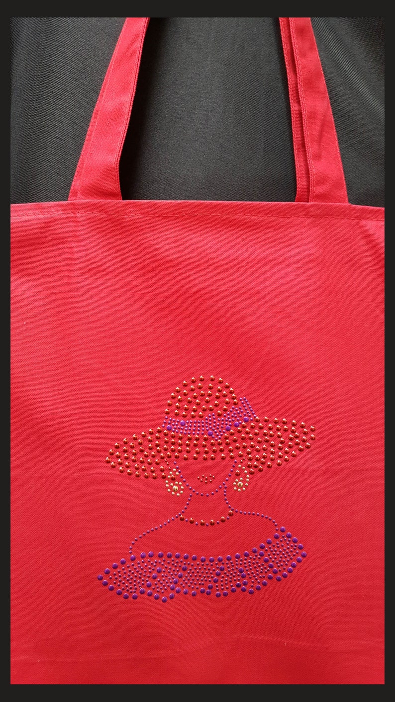Red Hat Lady Rhinestud zippered tote bag with inside zipper | Etsy