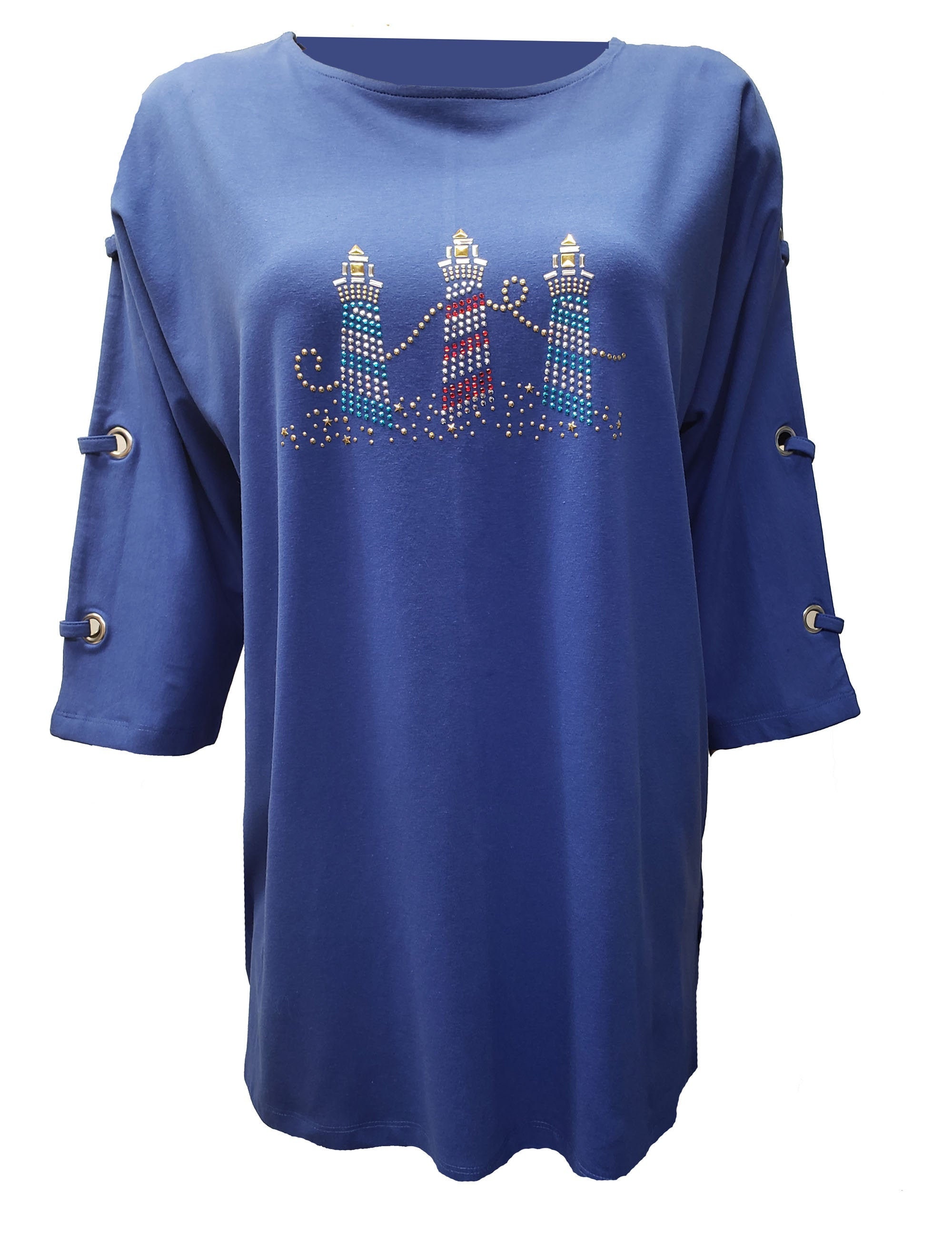 Lighthouse Bling Blue Tunic with Grommet sleeves