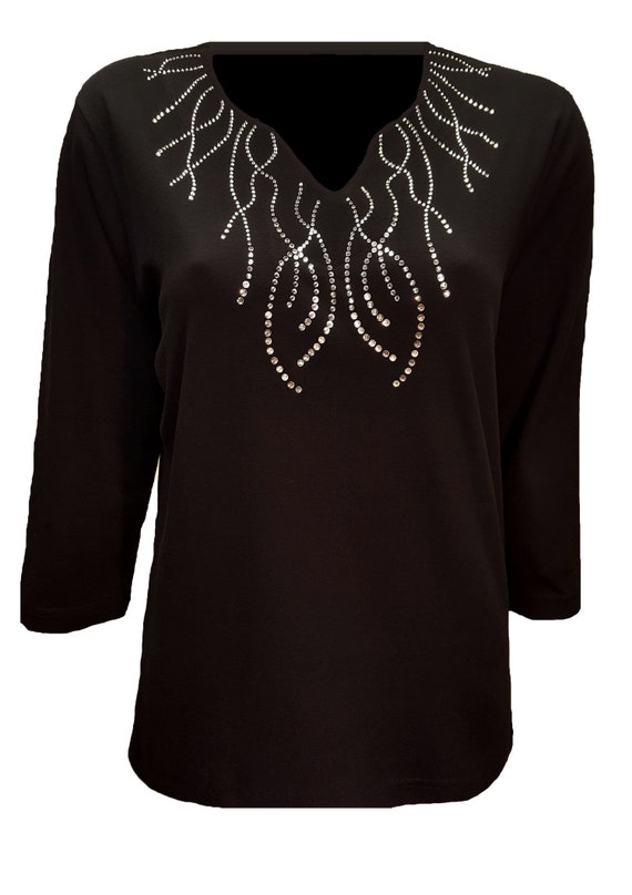 Split Neckline Bling Shirt With Cascading Rhinestone | Etsy