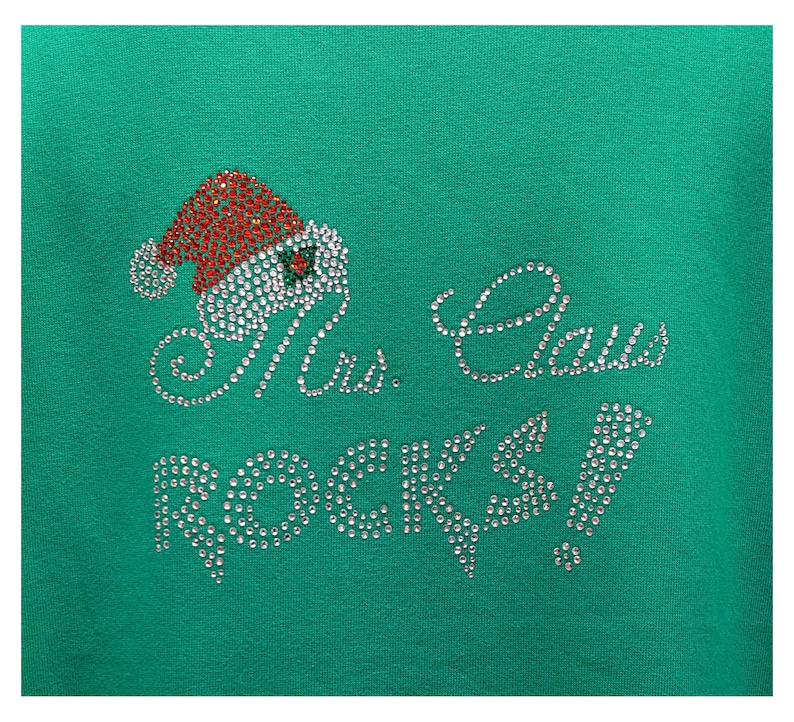 Mrs Claus Green Fleece Lined Cardigan Sweater with Crystal Zipper.