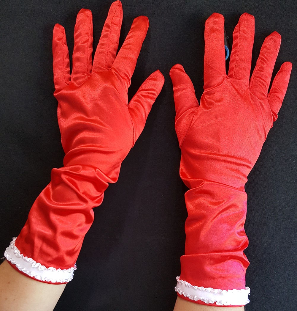 red satin opera gloves