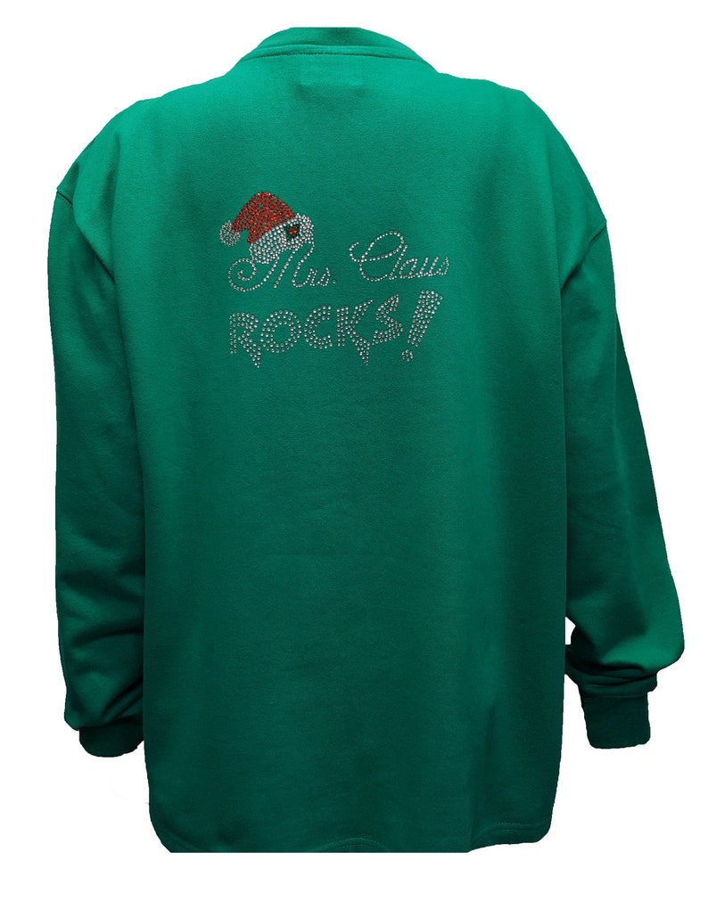 Mrs Claus Green Fleece Lined Cardigan Sweater with Crystal Zipper.