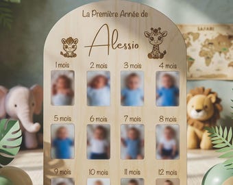 Panneau Photo Ma Première Année "Safari" - Décoration 1 An de Bébé