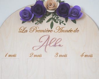 Personalized First Year Photo Board – Handmade Floral 1st Birthday Decor