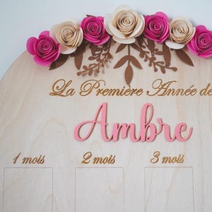 Panneau Ma Première Année «Rose Clair» Mon 1ᵉʳ Anniversaire Décoration - Tableau Photo Personnalisé 1 An Bébé Cadeau de Naissance et Baptême