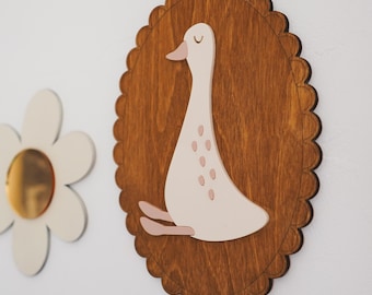 Wanddecoratie gans in grillige stijl voor beige kinderkamer- en speelkamerdecoratie meisjes- en jongenskamer