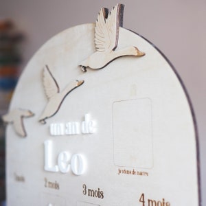 Panel fotográfico de mi primer año "Vuelo de pájaros" - Decoración de primer cumpleaños Regalo de bautismo - Tablero fotográfico personalizado Bebé de 1 año
