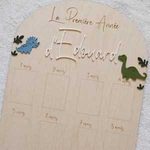 Panneau Ma Première Année « Dinosaures »  - Mon 1er Anniversaire Décoration Baptême - Tableau Photo 1 An Cadeau Naissance Cake Topper Bébé