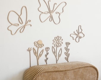 Wooden Flower & Butterfly Wall Decor – Nursery Daisy Set
