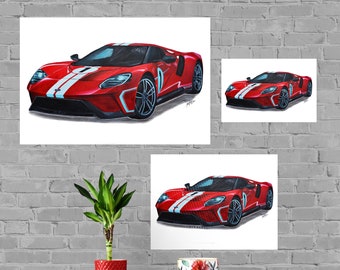 Ford GT Print, Home Decor Wall Art, Automotive Decor, Fine Art Print, Art Deco Print, Car Art, Car Poster, Printable Car Vehicle, Gift