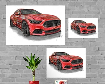 Ford Mustang Print, Home Decor Wall Art, Automotive Decor, Fine Art, Art Deco Print, Car Art, Car Poster, Printable Car Vehicle, Gift Him