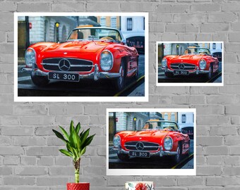 Mercedes Benz 300 SL Print, Home Decor Wall Art, Automotive Decor, Fine Art Print, Art Deco Print, Car Art, Car Poster, Printable Vehicle MB