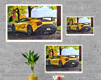 Lamborghini Gallardo Print, Home Decor Wall Art, Automotive Decor, Fine Art Print, Art Deco Print, Car Art, Car Poster, Printable Vehicle