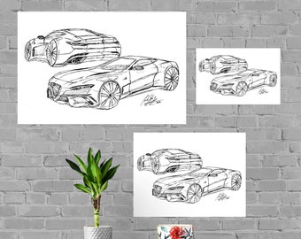 Alfa Sketch Print, Home Decor Wall Art, Automotive Decor, Fine Art Print, Art Deco Print, Car Art, Car Poster, Printable Car Vehicle Gift