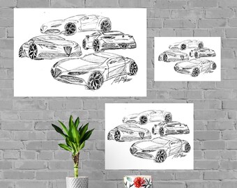 Alfa Sketch Print, Home Decor Wall Art, Automotive Decor, Fine Art Print, Art Deco Print, Car Art, Car Poster, Printable Car Vehicle Gift