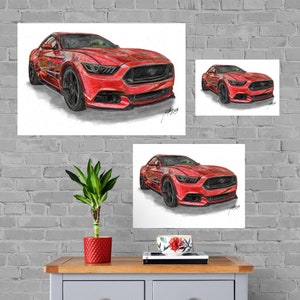 Ford Mustang Print, Home Decor Wall Art, Automotive Decor, Fine Art, Art Deco Print, Car Art, Car Poster, Printable Car Vehicle, Gift Him