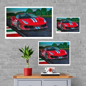 Ferrari 488 Pista Print, Home Decor Wall Art, Automotive Decor, Fine Art, Art Deco Print, Car Art, Car Poster, Printable Car Vehicle, Him
