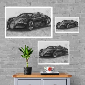 Bugatti Veyron Print, Home Decor Wall Art, Automotive Decor, Fine Art Print, Art Deco Print, Car Art, Car Poster, Printable Vehicle Gift