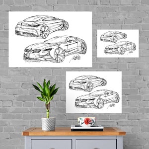 BMW Sketch Print, Home Decor Wall Art, Automotive Decor, Fine Art Print, Art Deco Print, Car Art, Car Poster, Printable Vehicle Gift Him