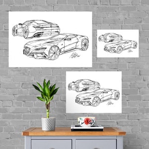 Alfa Sketch Print, Home Decor Wall Art, Automotive Decor, Fine Art Print, Art Deco Print, Car Art, Car Poster, Printable Car Vehicle Gift