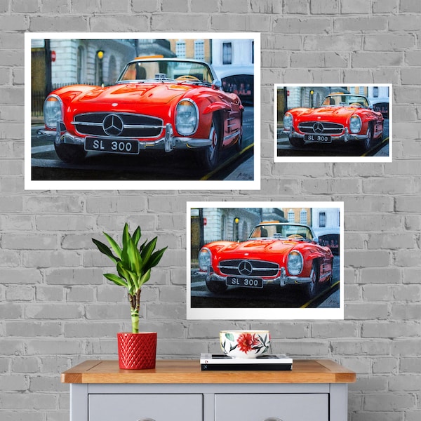 Mercedes Benz 300 SL Print, Home Decor Wall Art, Automotive Decor, Fine Art Print, Art Deco Print, Car Art, Car Poster, Printable Vehicle MB