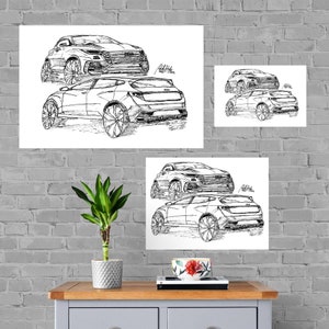 Audi Sketch Print, Home Decor Wall Art, Automotive Decor, Fine Art Print, Art Deco Print, Car Art, Car Poster, Printable Car Vehicle Gift