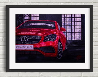 Mercedes Benz Digital Download File, Decor Digital Home Decor Wall Art, Fine Art Print, Art Deco Print, Car Lovers Gift, Car Painting Print