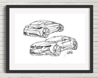 BMW Digital Download File, Decor Digital Home Decor Wall Art, Fine Art Print, Art Deco Print, Car Lovers Gift, Sketch Print Art New