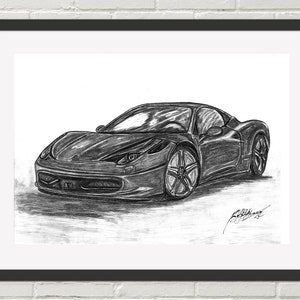 Ferrari Digital Download File, Decor Digital Home Decor Wall Art, Fine Art Print, Art Deco Print, Car Lovers Gift, Drawing Print Art New