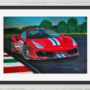 Ferrari 488 Pista Digital Download File, Decor Digital Home Decor Wall Art, Fine Art Print, Art Deco Print, Car Lovers Gift, Painting Print