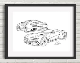 Alfa Digital Download File, Decor Digital Home Decor Wall Art, Fine Art Print, Art Deco Print, Car Lovers Gift, Sketch Print Art New