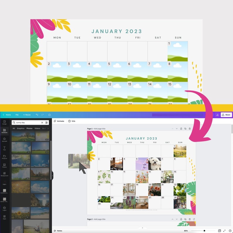PHOTO CALENDAR 2023 Canva Template Digital Template For Printables photo-calendar-2023-canva-template-digital-template-for-printables