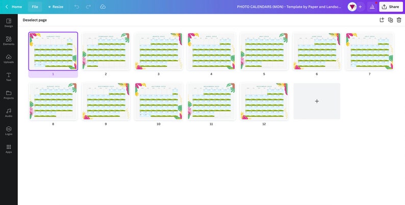 PHOTO CALENDAR 2023 Canva Template Digital Template For Printables 