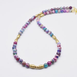 Handmade Necklace, Purple African Sea Sediment Jasper and Brass Beads