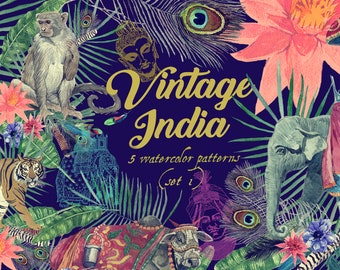 Conjunto 1 de patrones vintage de la India. LICENCIA EXTENDIDA.