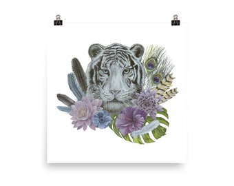 Póster fotográfico en papel con impresión de cabeza de tigre.