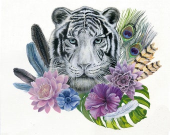 Tigre blanco, 36 x 46 cm, gouache y acuarela sobre papel