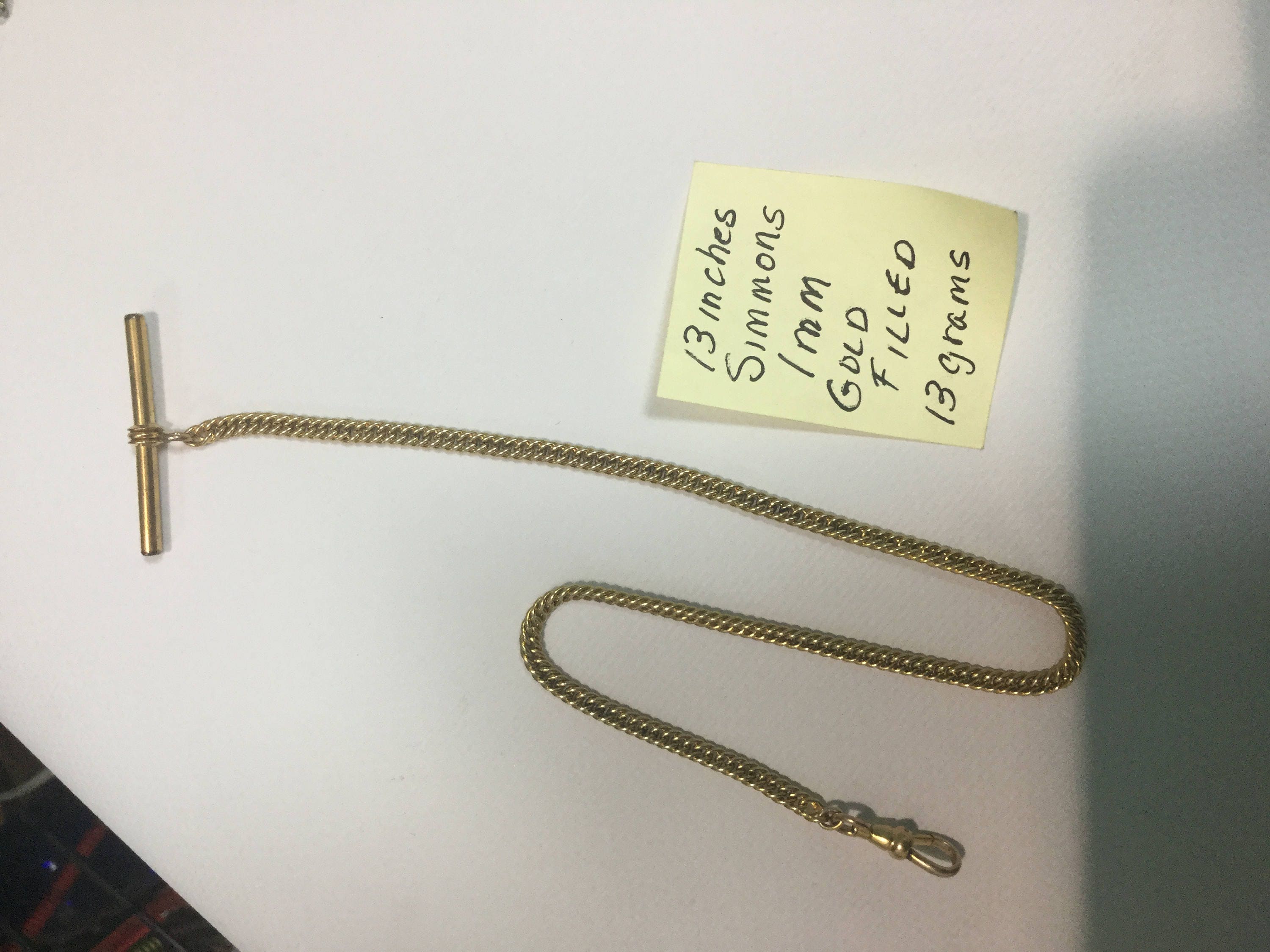 1940s Simmons Gold Filled Pocket Watch Chain 13 inches 1mm 13grams