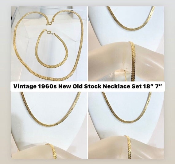 Vintage 1960s New Old Stock Yellow Gold Plate Woven Necklace Set 18” 7” Bracelet