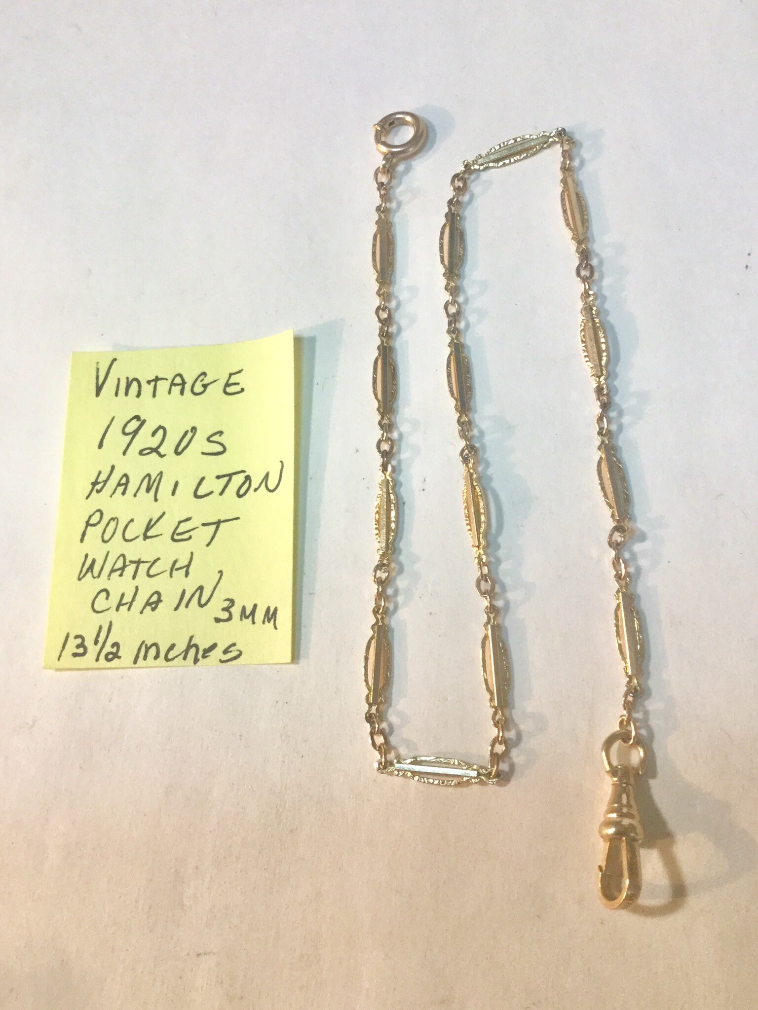 1920s Pocket Watch Chain Signed Hamilton Gold Filled 13 1/2 Inches 3mm