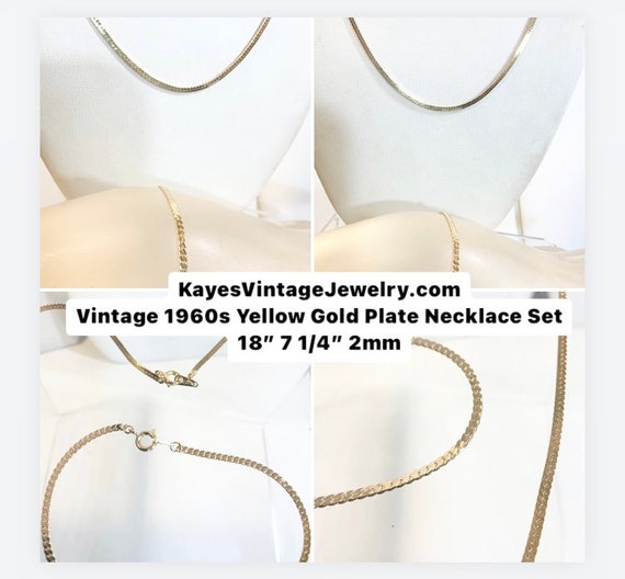 Vintage 1960s New Old Stock Yellow Gold Plate Necklace Set 18” 7 1/4” 2mm