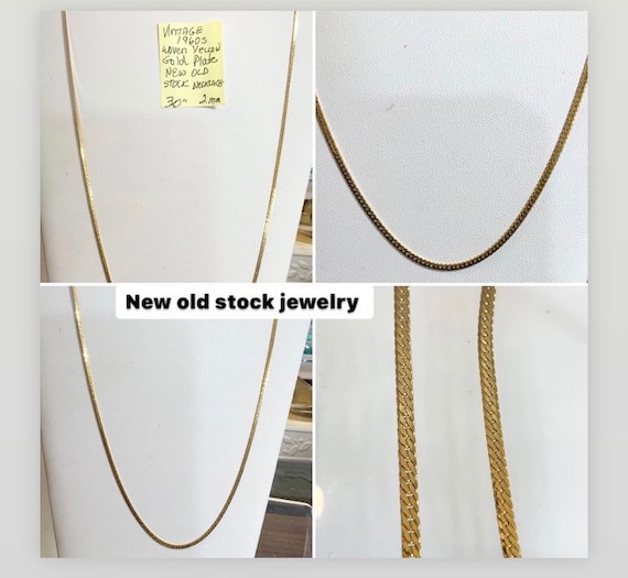 Vintage 1960s New Old Stock Yellow Gold Plate Woven Long Necklace Chain 30” 2mm