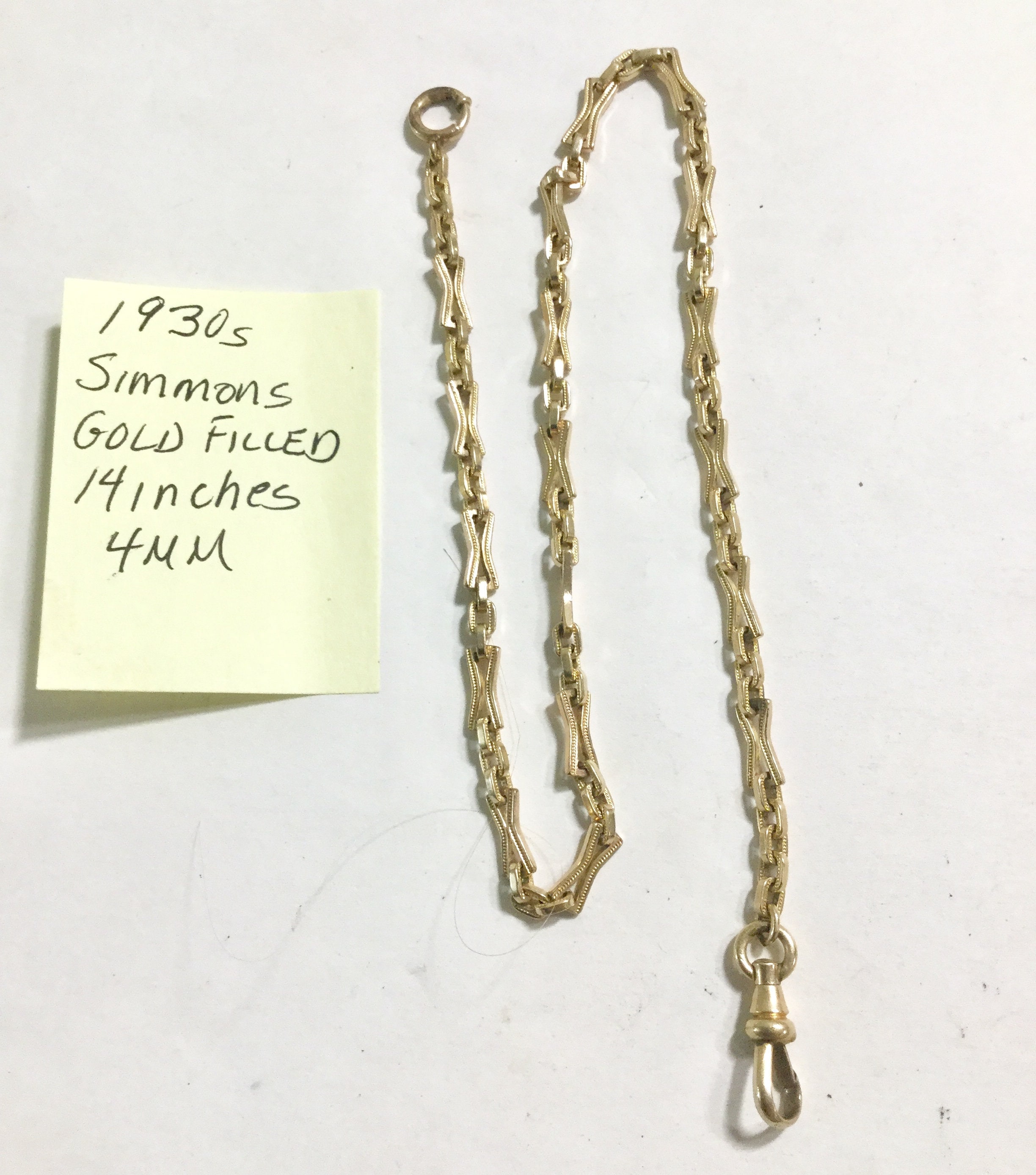 1930s Simmons Pocket Watch Chain 14 inches Gold Filled 4mm