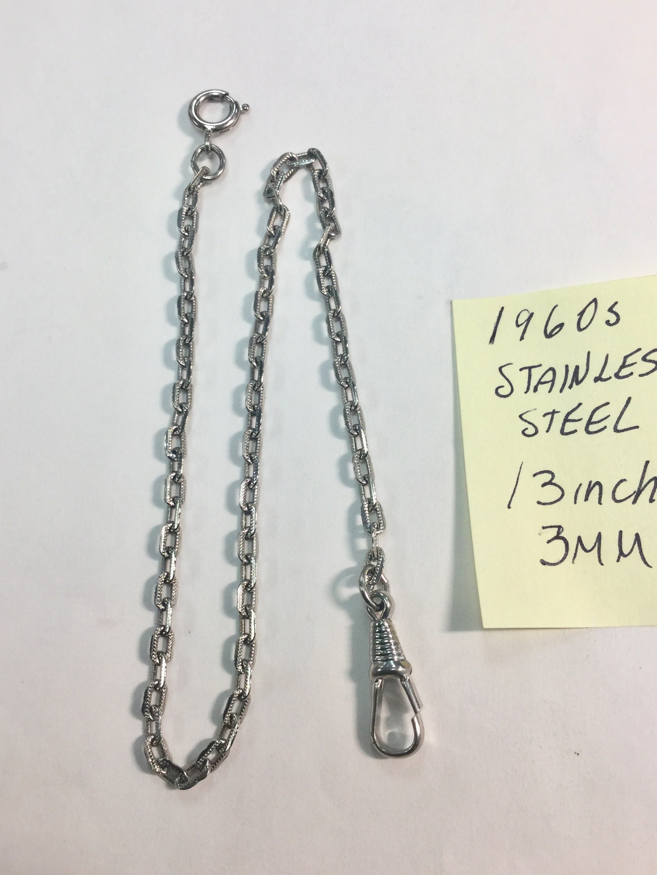 1960s Stainless Steel Pocket Watch Chain 13 inches 3mm
