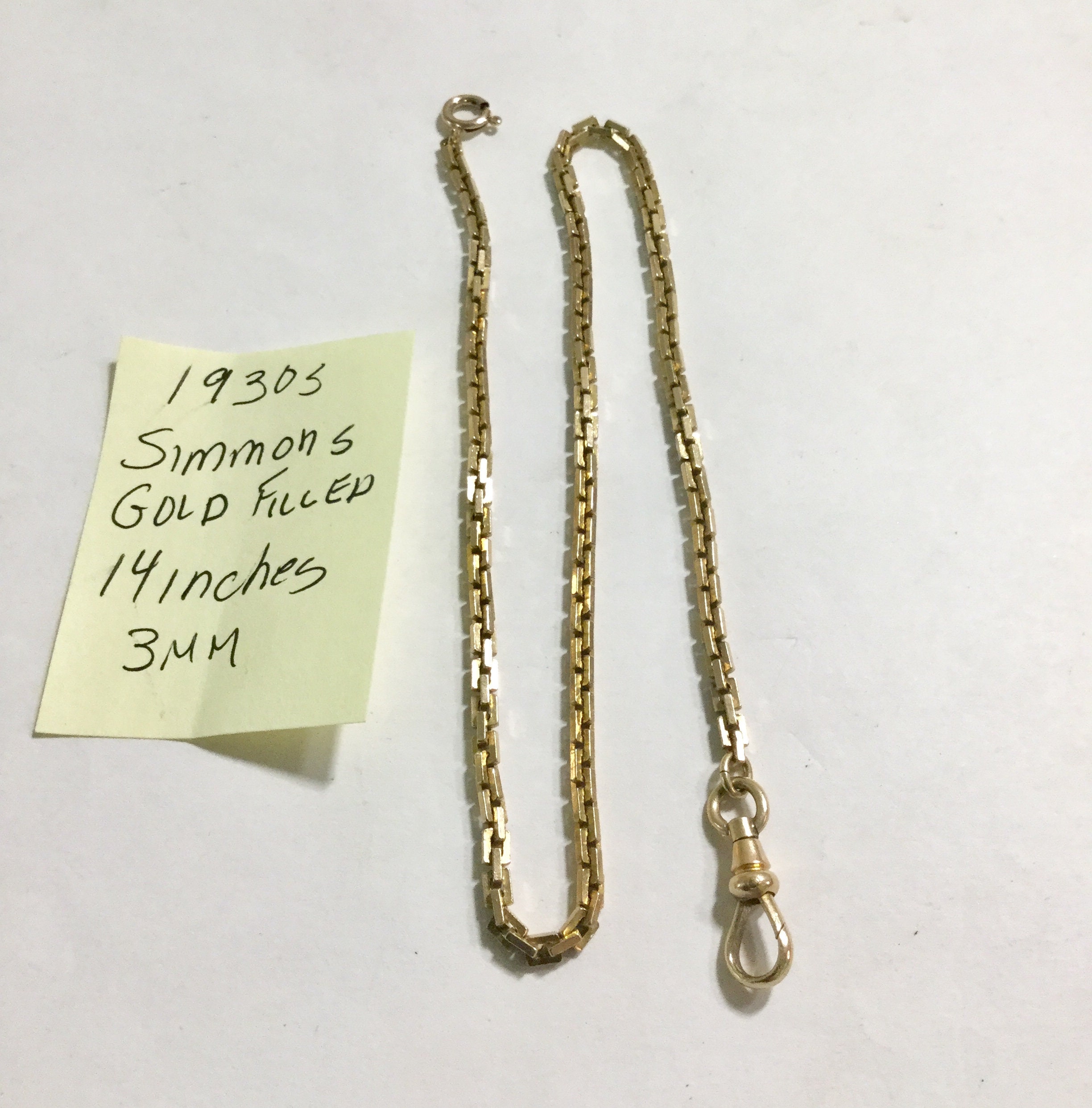 1930s Simmons Gold Filled Pocket Watch Chain 14 inches 3mm