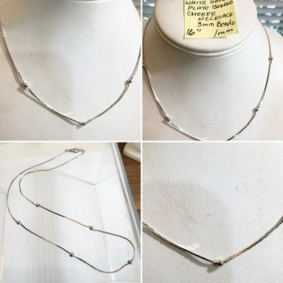 Vintage 1960s White Gold Plate Beaded Choker Necklace 16” 1mm 3mm Beads