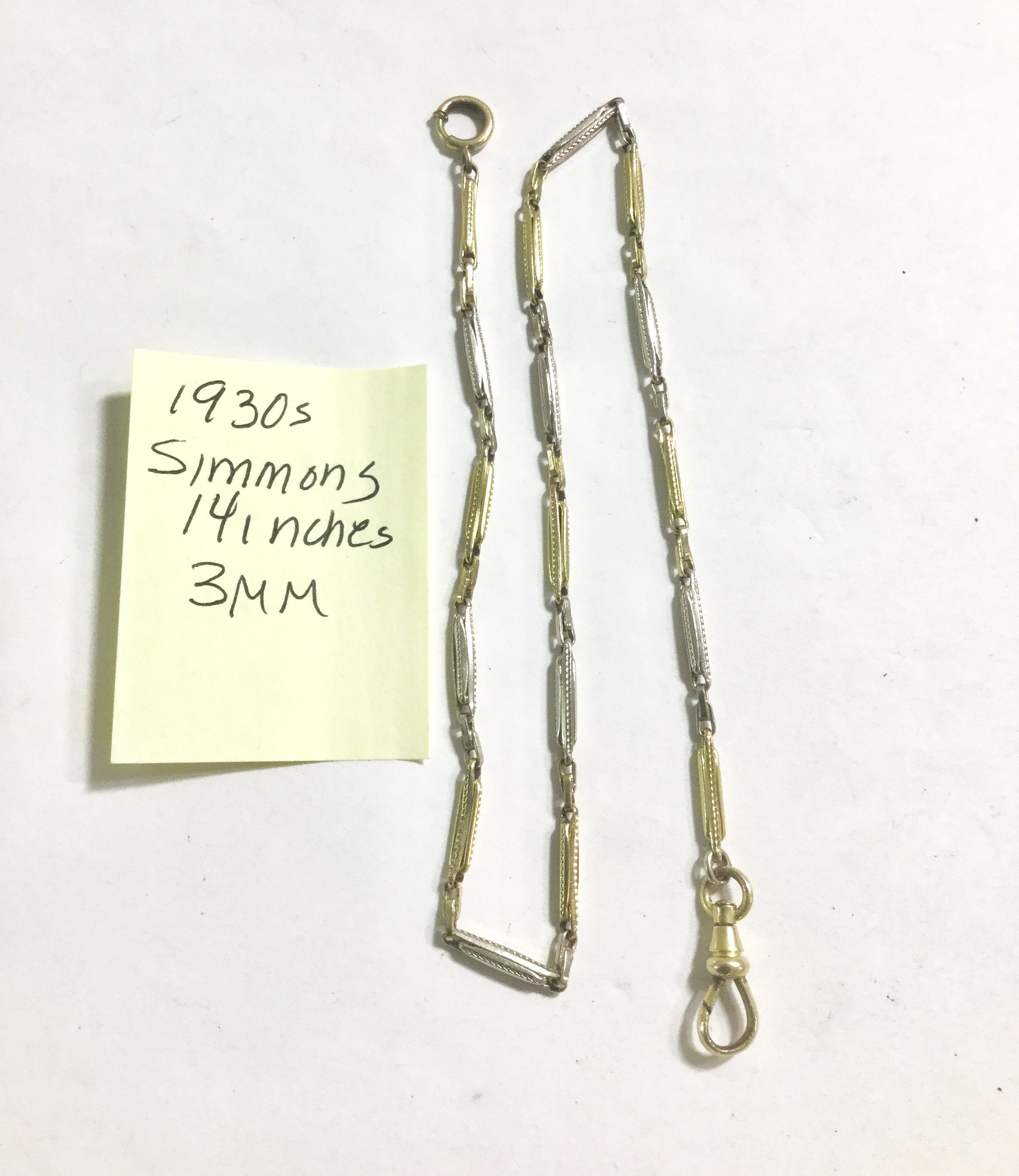 1930s Simmons Gold Filled Pocket Watch Chain 14 inches 3mm