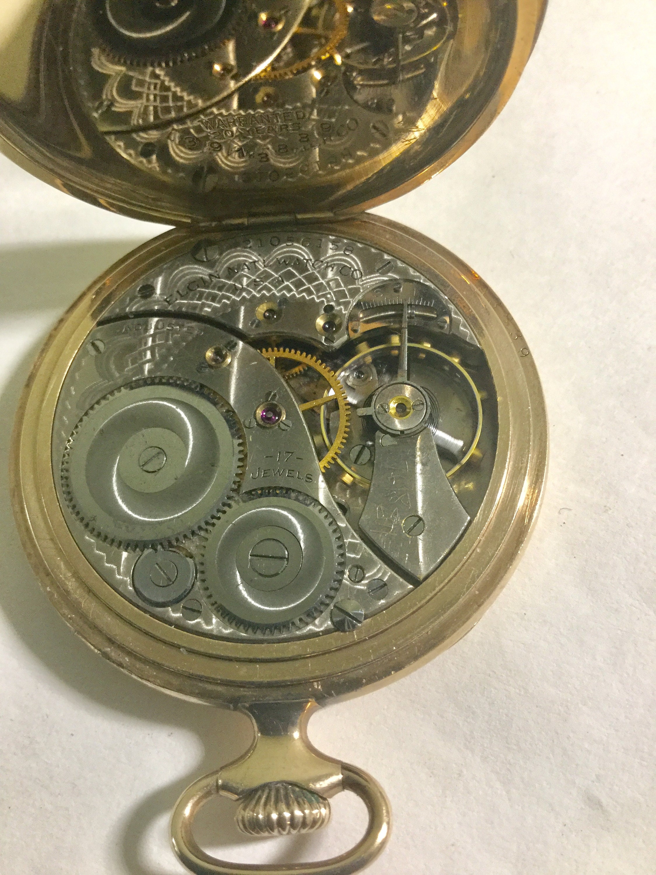 1918 Elgin Pocket Watch 17J. 12S 43mm Gold Filled Case Running